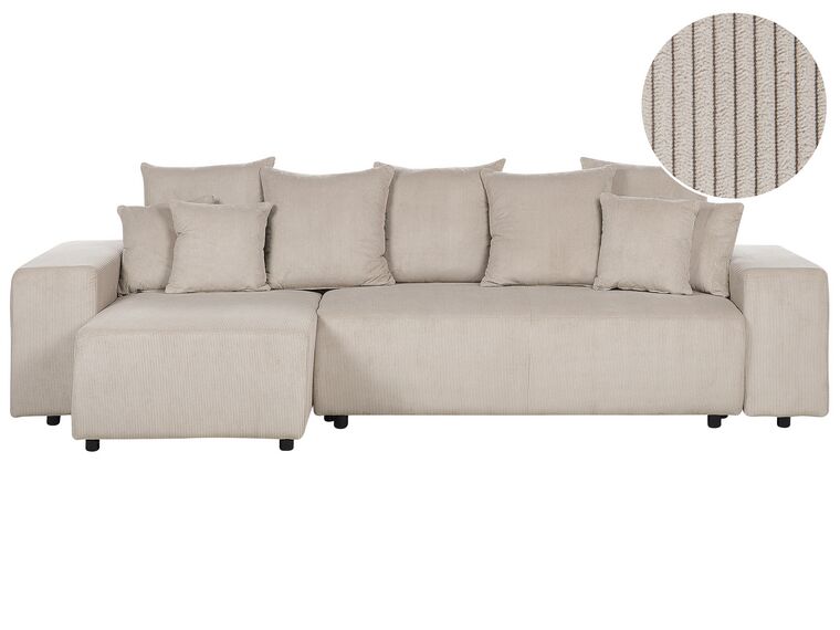 Canapé-lit d'angle à droite avec rangement en velours côtelé taupe LUSPA_898693