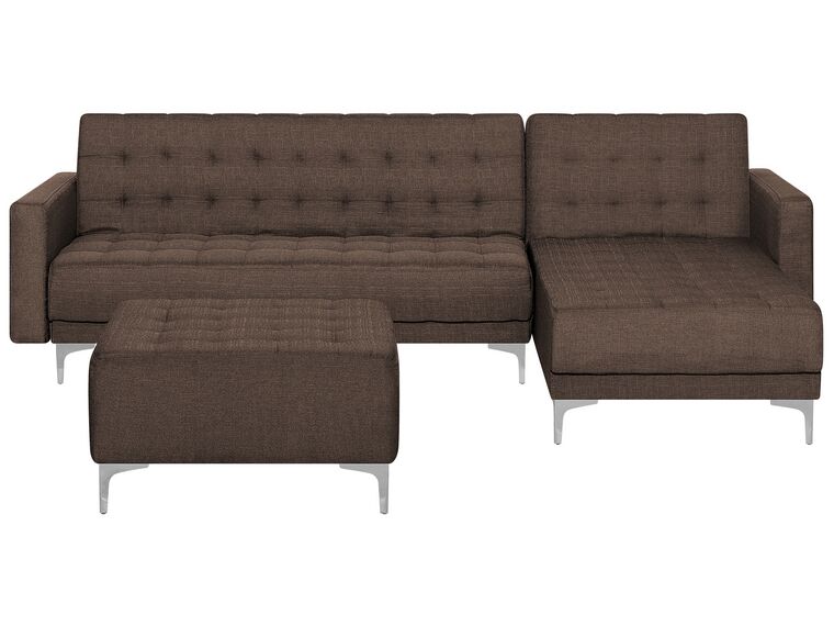 Left Hand Fabric Corner Sofa with Ottoman Brown ABERDEEN_760195