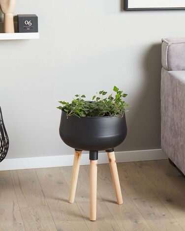 Metal Plant Pot Stand 30 x 30 x 47 cm Black with Light Wood AGROS