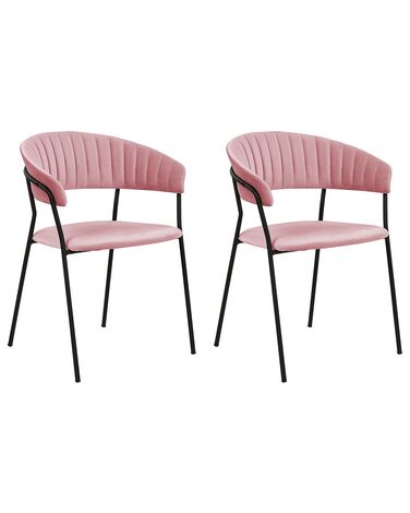Conjunto de 2 sillas de terciopelo rosa/negro MARIPOSA