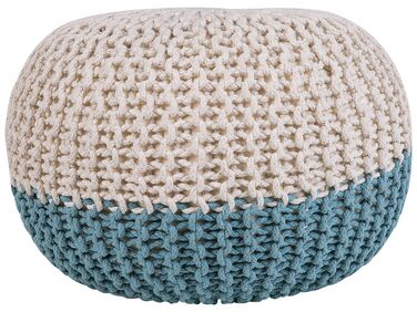 Cotton Knitted Pouffe 50 x 35 cm Beige and Blue CONRAD 