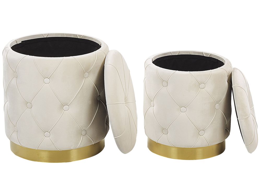 Pouf Samtstoff mit Stauraum weiß 2er Set PUEBLO | Beliani.de