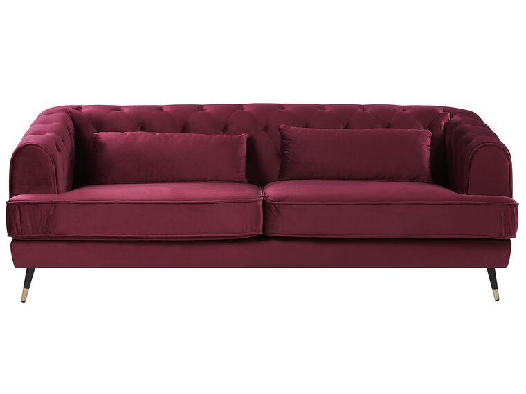 3 Seater Velvet Fabric Sofa Burgundy SLETTA_784960