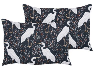 Set of 2 Outdoor Cushions Birds Motif 40 x 60 cm Black PIANAZZO