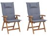 Set of 2 Acacia Wood Garden Folding Chairs with Blue Cushions JAVA_788387