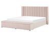 Růžová čalouněná sametová postel s malým úložným prostorem 160 x 200 cm NOYERS_796498