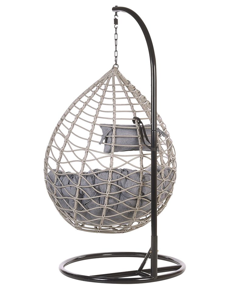 PE Rattan Hanging Chair with Stand Grey ARSITA Beliani.co.uk