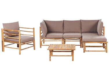 Ötszemélyes bambusz sarok ülőgarnitúra fotellel és tópszínű párnákkal CERRETO