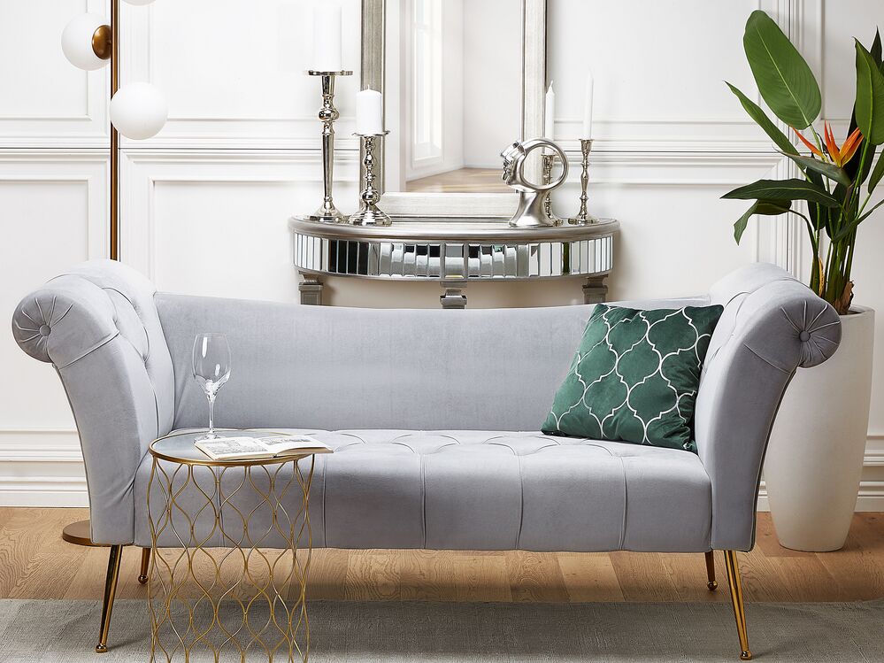 Velvet Chaise Lounge Grey NANTILLY Beliani.co.uk