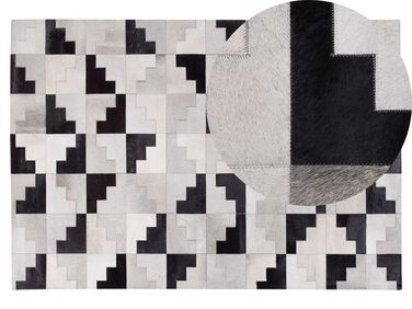 Teppich Kuhfell schwarz-grau 140 x 200 cm Patchwork Kurzflor EFIRLI