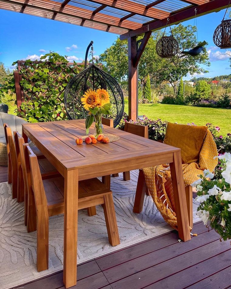 6 Seater Acacia Wood Garden Dining Set Table and Chairs LIVORNO