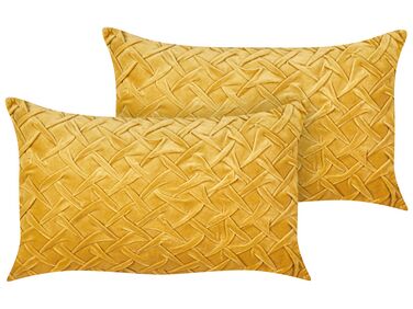 Set of 2 Velvet Pleated Cushions 30 x 50 cm Yellow CHOISYA