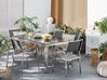 Hatszemélyes fekete gránit étkezőasztal szürke textilén székekkel GROSSETO_431600