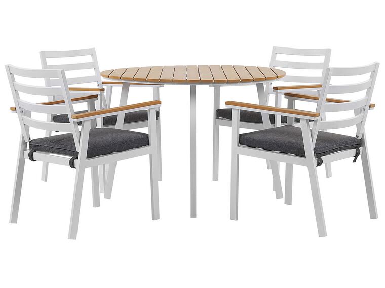 Set di tavolo e 4 sedie da giardino bianco con cuscini grigi CAVOLI_777400