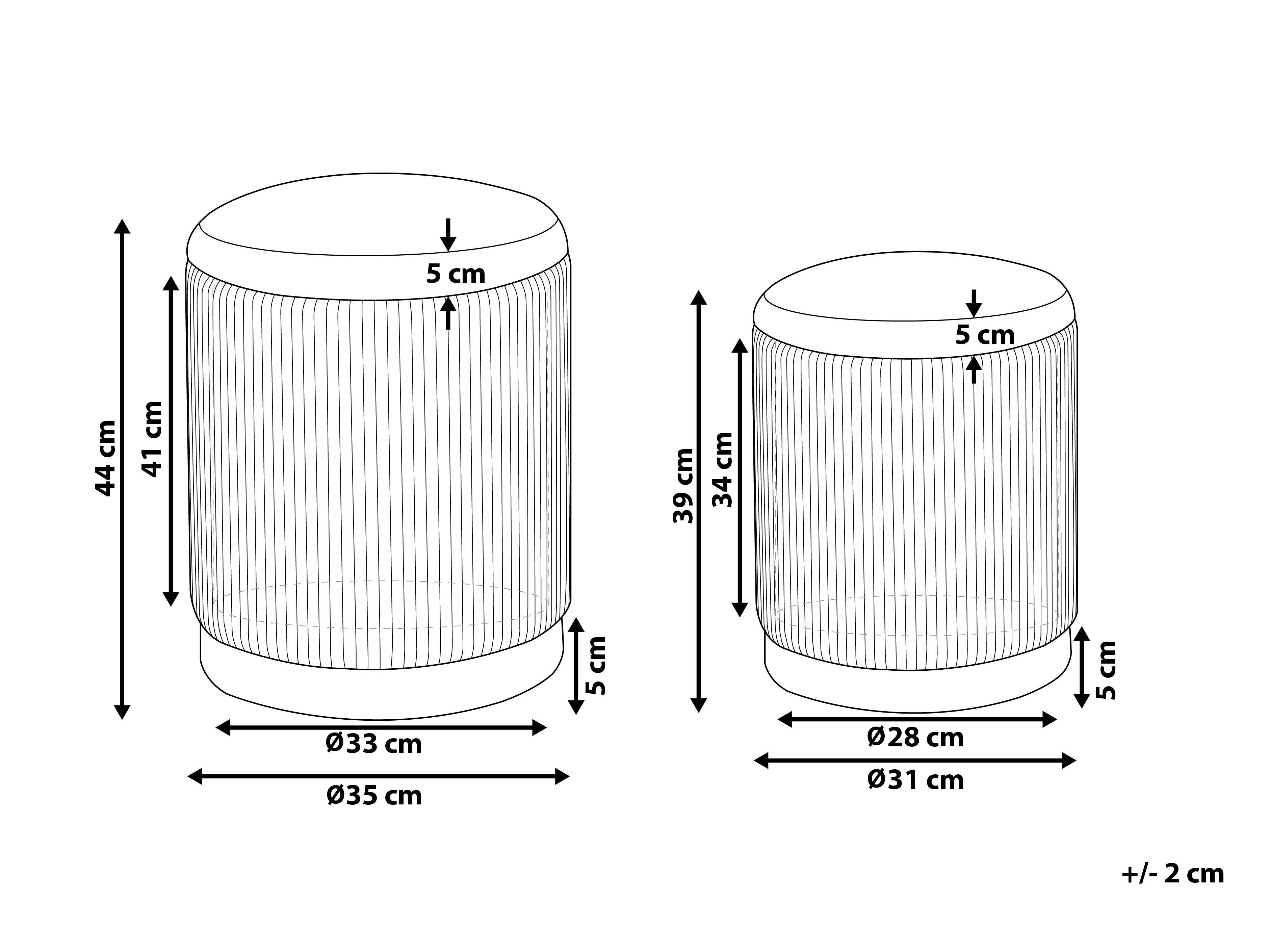 Set di 2 Pouf Portaoggetti Imbottiti in Velluto di Poliestere Grigio Doris