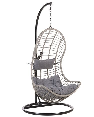 Cadeira suspensa em rattan cinzento com suporte PINETO