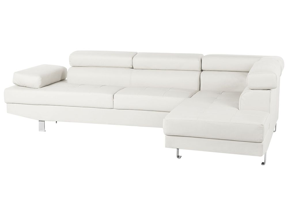 Left Hand Faux Leather Corner Sofa White NORREA Beliani.co.uk