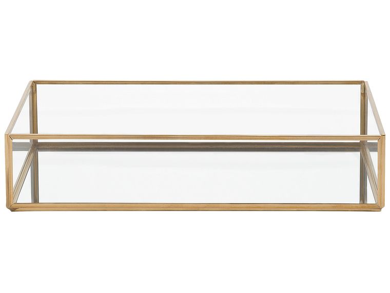 Set de 2 plateaux rectangulaires en métal Doré et verre effet marbre blanc