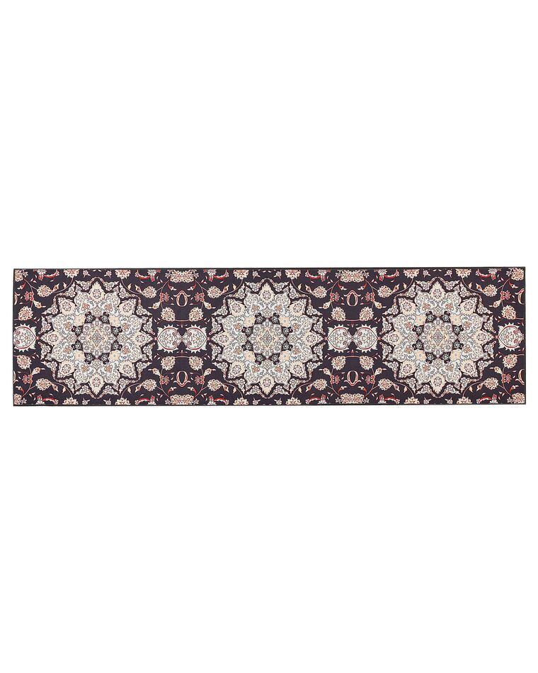 Teppich schwarz / beige 80 x 300 cm orientalisches Muster Kurzflor ARITAS_886614