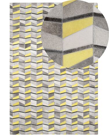 Kožený koberec 160 x 230 cm sivá/žltá BELOREN