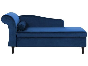 Chaise longue velluto blu marino e legno scuro sinistra LUIRO