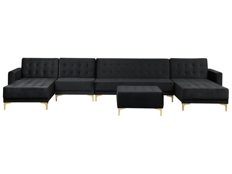 6 Seater U-Shaped Modular Velvet Sofa with Ottoman Black ABERDEEN_857404