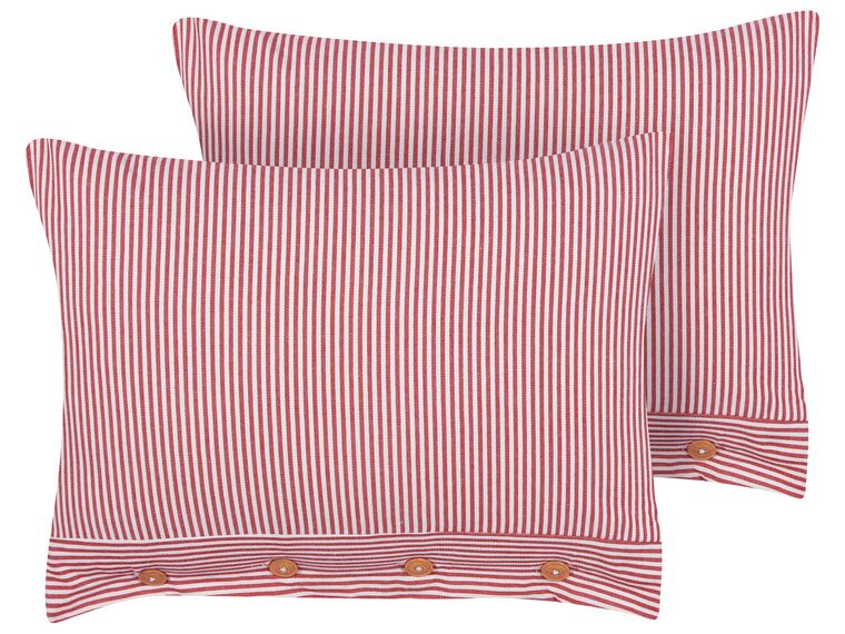 Conjunto de 2 almofadas decorativas com riscas em algodão vermelho e branco 40 x 60 cm AALITA_902650