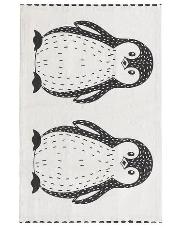 Tæppe 60 x 90 cm pingvinmønster sort og hvid bomuld HAJDARABAD