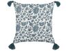 Set of 2 Cotton Cushions Floral Pattern with Tassels 45 x 45 cm White and Blue RUMEX_838946