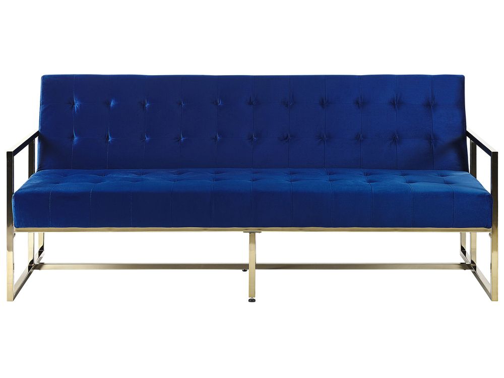 Velvet Sofa Bed Navy Blue MARSTAL Beliani.co.uk