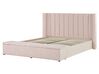 Růžová čalouněná sametová postel s malým úložným prostorem 160 x 200 cm NOYERS_796500