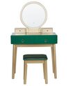 Toaletní stolek se 4 zásuvkami LED zrcadlem a stoličkou zelený/zlatý FEDRY_844779
