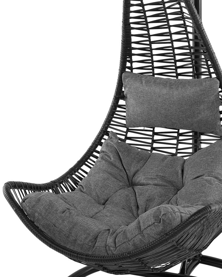 PE Rattan Hanging Chair with Stand Black ATRI Beliani.co.uk