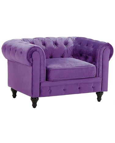 Fotel welurowy fioletowy CHESTERFIELD
