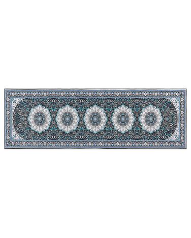 Teppich blau / schwarz 80 x 240 cm orientalisches Muster Kurzflor GEDIZ