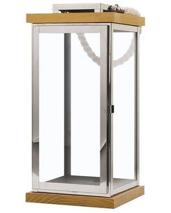 Lyhty lasi hopea/vaalea puu 41 cm BORNEO