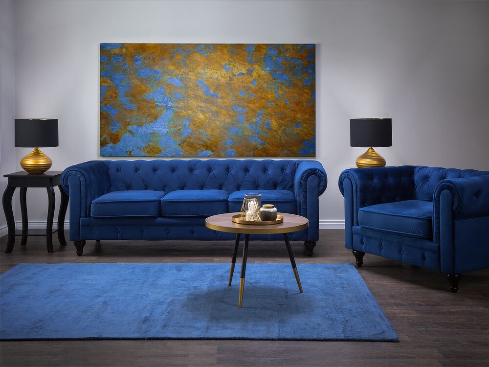 Blue Velvet And Green Walls Living Room