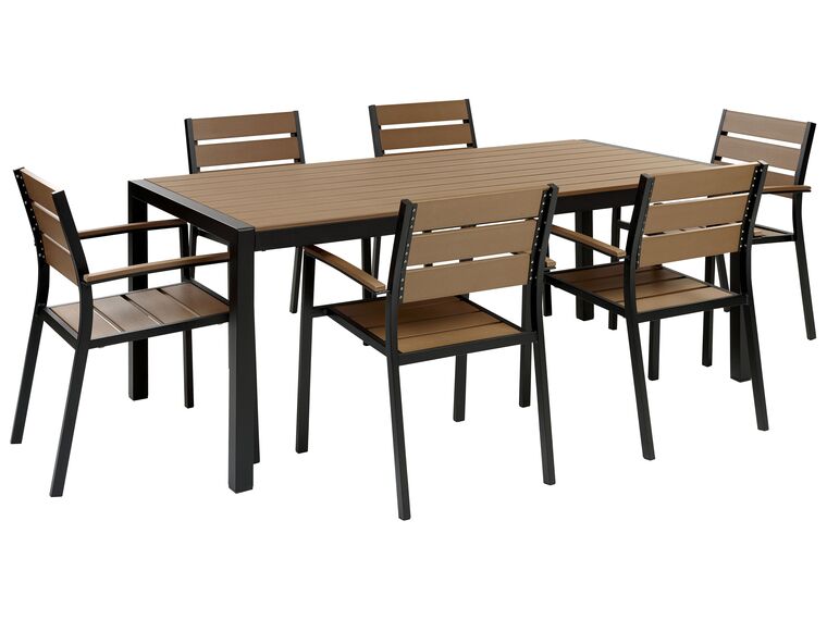 Zestaw ogrodowy stół i 6 krzeseł jasne drewno z czarnym VERNIO_862893