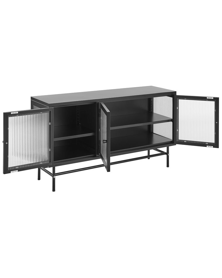 3 Door Metal Sideboard with Glass Display Black DEVON Beliani.sk