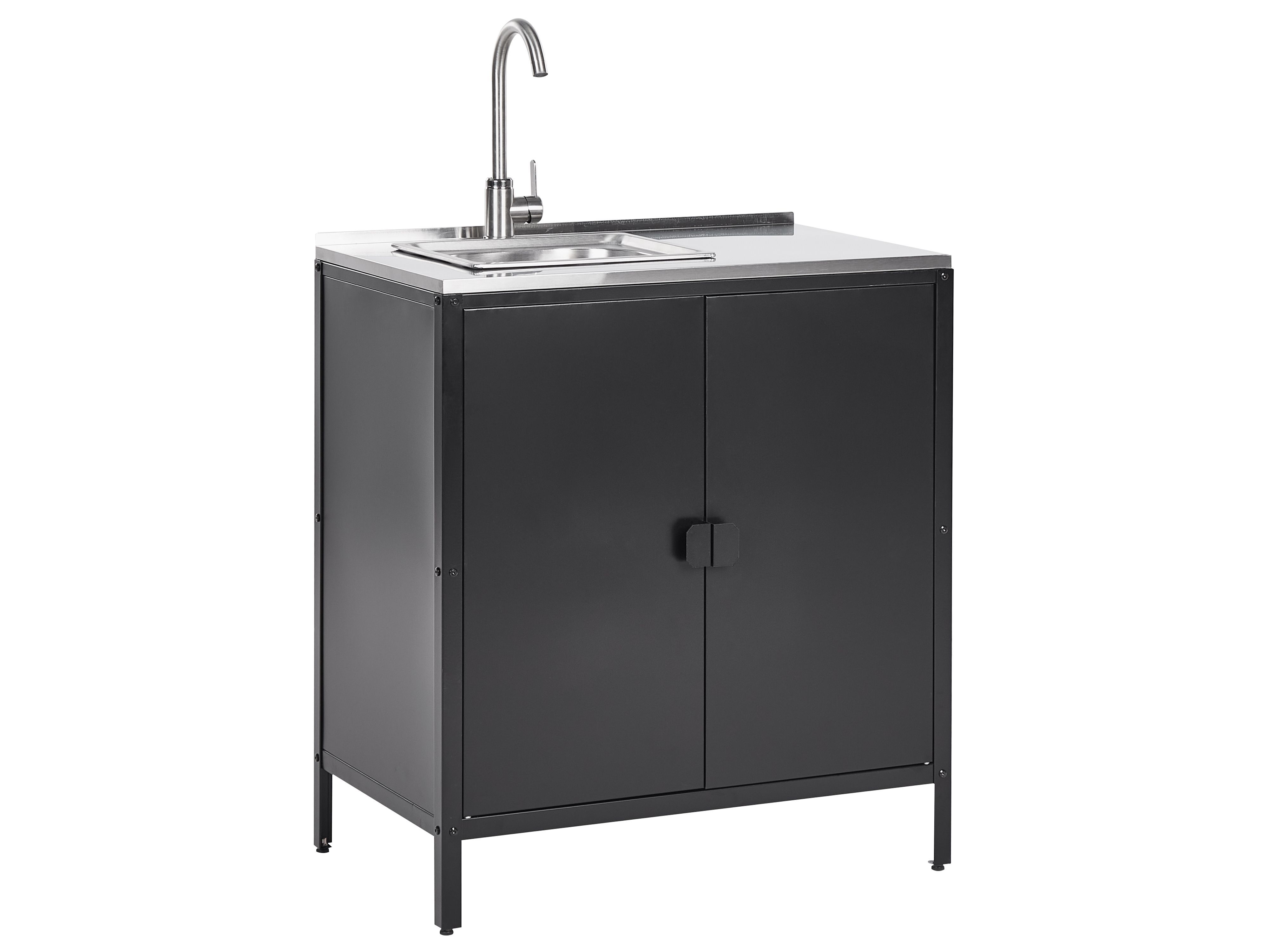 2 Piece Outdoor Kitchen Island and Set with Sink Black VILAMA