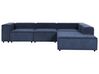 Left Hand 4 Seater Modular Jumbo Cord Corner Sofa Blue APRICA_909134