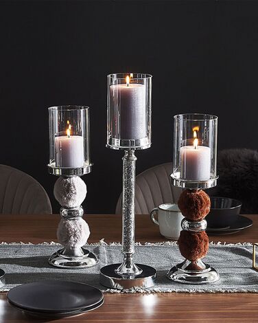 Glass Hurricane Candle Holder 38 cm Silver with Grey PADRE