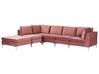 Right Hand 5 Seater Modular Velvet Corner Sofa with Ottoman Pink EVJA_858986