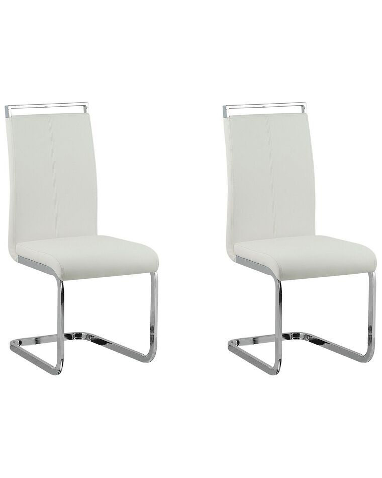 Conjunto de 2 sillas de comedor de piel sintética blanco/plateado GREEDIN_790042