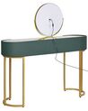 Konsolbord med 2 skuffer LED spejl og puf mørkegrøn og guld VINAX_845130