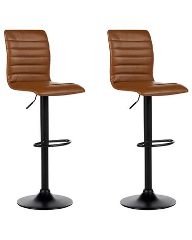 Set of 2 Bar Stools Brown Faux Leather LUCERNE II