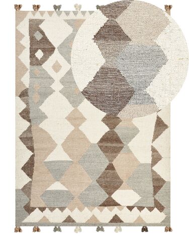 Alfombra kilim de lana beige/marrón/gris 200 x 300 cm ARALEZ