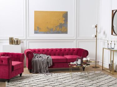 Velvet Living Room Set Red CHESTERFIELD