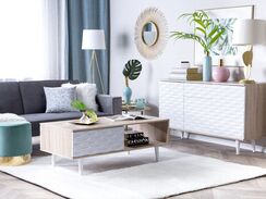 Sohvapöytä laatikko vaalea puu/valkoinen SWANSEA Sohvapöytä laatikko vaalea puu/valkoinen SWANSEA