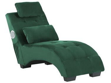 Chaise longue de terciopelo verde esmeralda/negro/plateado con altavoz Bluetooth SIMORRE